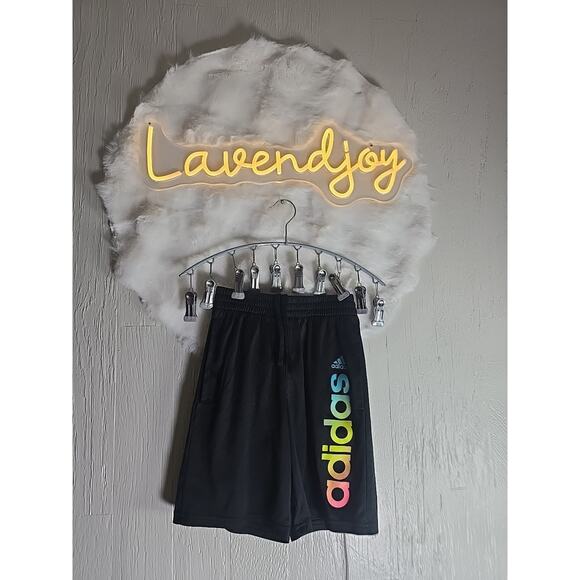 Boys Adidas Black Active Shorts Rainbow Logo With Pockets Kids Small 8 - Picture 1 of 10